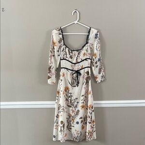 Reformation Cream Floral Dress with Black Details